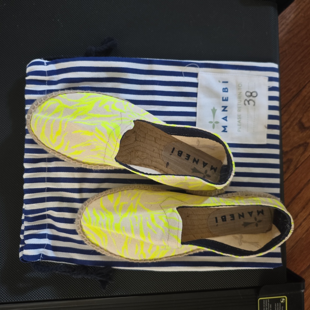 Manebi Ibiza Cloth Espedrilles Size 38 US 7 Neon Tiger Stripes